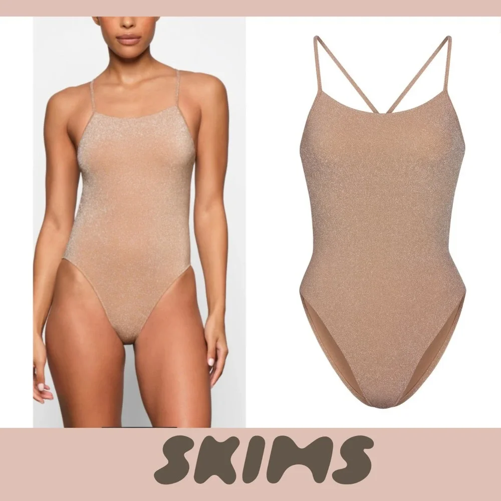 NWT $58 SKIMS [ PLUS 3X ] Glitter Swim‎ One-Piece Swimsuit in Sienna T2132
